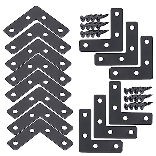20-Pack Steel Flat Mending Plate Corner Brace 2x2inch for Wood - size: Black 50x50 mm