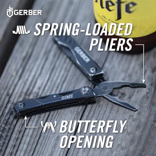 Gerber Dime 12-in-1 Mini Multitool Pliers, Pocket Knife,Bottle Opener,Black - color: Black, size: Single