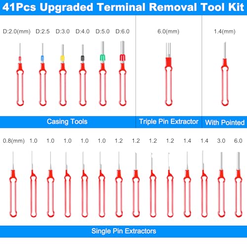 Terminal Removal Tool Kit 41 Pcs Depinning Tool Electrical Connector Pin Removal Tool Kit Pin Extractor Tool Set Wire Terminal Release Tool for Automotive Car Household Devices - Red - color: 41 PCS - Red Flat Handle