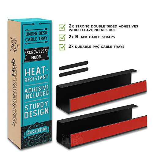 Scanfield Under Desk Cable Management Tray, No-Screw, 17-Inch, 2-Pack Black - color: Black, size: 2pcs Self Adhesive