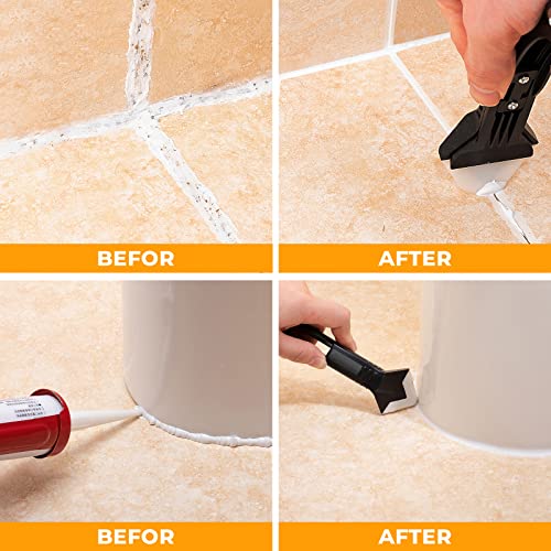 Saker Silicone Caulking Tool 3-in-1 Grout Removal Tool Kit Black Blue - style: Classic with Scraper