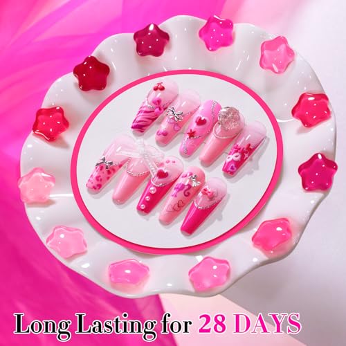 Double Rhythm 28Pcs 0.5Oz Gel Nail Polish Set Same Color Same Bottle Gel Polish Kit Nail Art Manicure Salon DIY at Home for Women (Bright Pitaya Pink Purple Red Collection-T24-13) - color: Bright Pitaya Pink Purple
