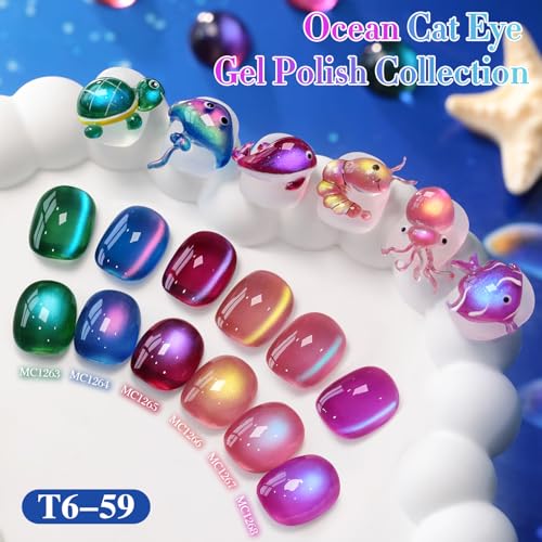 Double Rhythm Jelly Glass Cat Eye Gel Polish with Magnet 15ML Holographic Glitter Shimmer Translucent Sheer Color Magnetic Nail Polish Salon DIY at Home (Navy Blue-MC1264) - color: Aurora Blue Purple