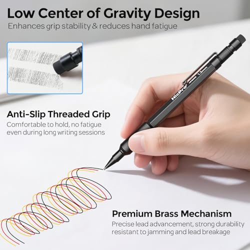 Nicpro 3 PCS 1.3 mm Mechanical Pencils Set with 48 Lead Refill, 3 Eraser - style: 3 Pack (Black)