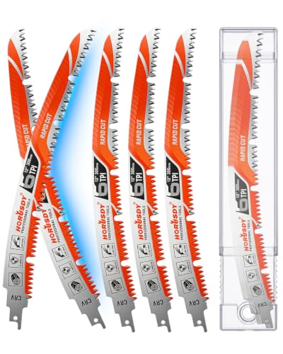 12 Inch Reciprocating Saw Blades, 5 Pack, 6TPI Japanese Teeth Arc Edge CR-V Steel Pruning Saw Blades for Tree Trimming and Wood Cutting, with Storage Case - style: 5-Pc 12" New Version