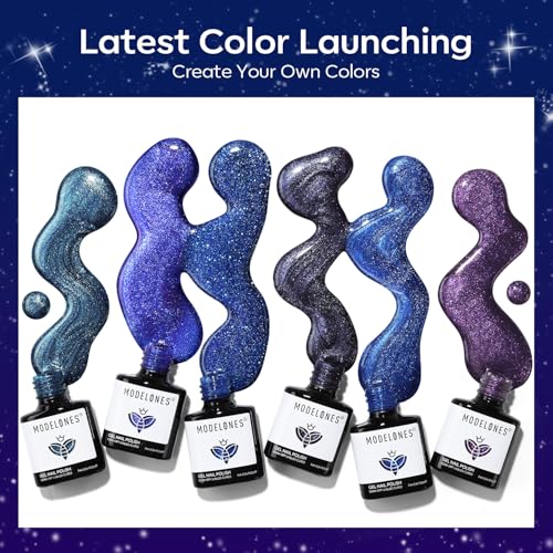 modelones Blue Cat Eye Gel Nail Polish Set, 6 Colors Glitter Magnet - color: A1-Midnight Hues