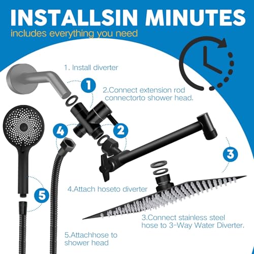 Shower Head, 8" High Pressure Rainfall Shower Head with Handheld Dual Spray - color: Black02, size: 8 Inch