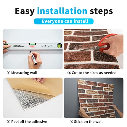 Art3d 10-Pack Durable Faux Brick Peel and Stick 3D Wall Panels, Red Brown - color: Red brown, size: 10pcs-27x27inch