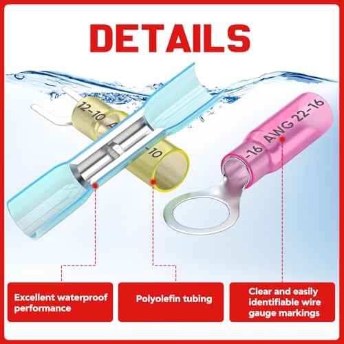 Wire Crimping Tool AWG 22-10 with 120PCS Heat Shrink Wire Connectors, Electrical Crimping Tool for Heat Shrink, Nylon, Non-Insulated Connectors, Wire Crimper Kit for Ring Fork Spade Splice