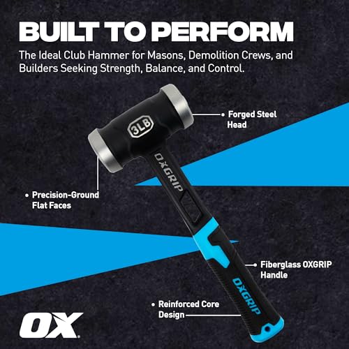 OX Ultrastrike 3 lb Sledge Hammer - Vibration Dampening - size: 3lb Club Hammer