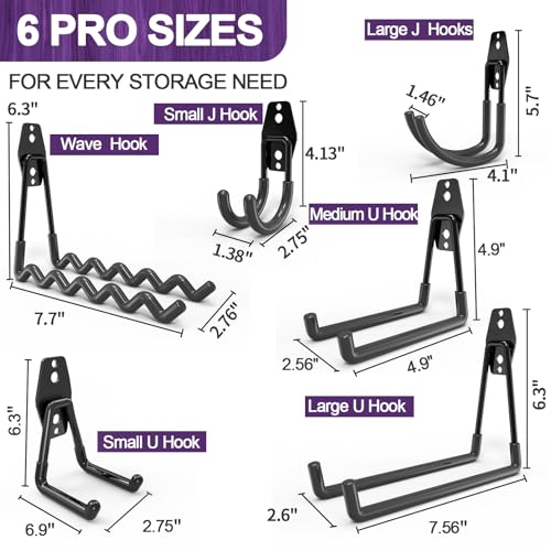 16 Pack Garage Hooks Heavy Duty Wall Mount Storage Hangers Holder Organizer, for Power Tool, Garden Yard Tools, Utility, Ladder, Hose