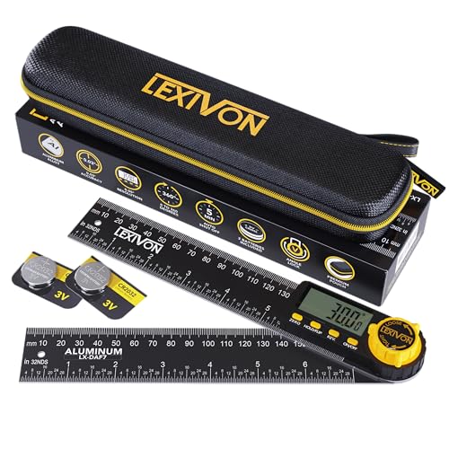 LEXIVON Aluminum Digital Angle Finder Gauge, 7-inch/180mm Multi-Purpose Protractor, Includes XL Display and Rugged Zippered Pouch (LX-DAF7) - size: 7 Inch