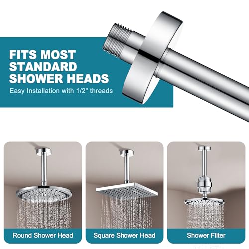 BRIGHT SHOWERS Shower Arm with Flange for Rainfall Shower Head, 6 Inch Ceiling Mount Straight Arm, Replacement Extension Pipe, Heavy-Duty Stainless Steel, Rust-Resistant, 1/2" NPT, Chrome - color: Chrome, style: 6 Inch