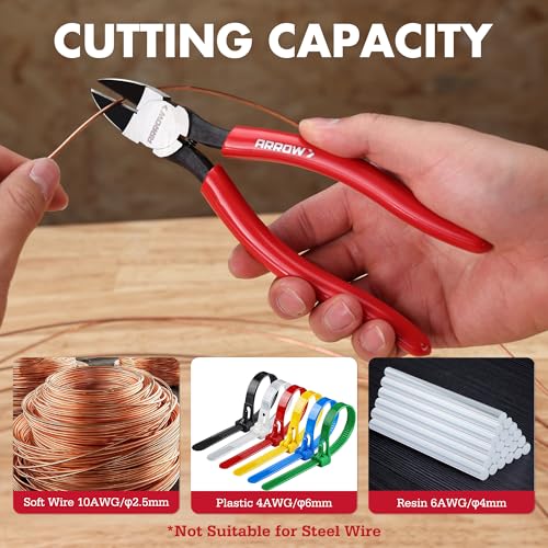 ARROW 7" Precision Wire Cutters, Precision Flush Cut Diagonal Pliers - size: 7 Inch