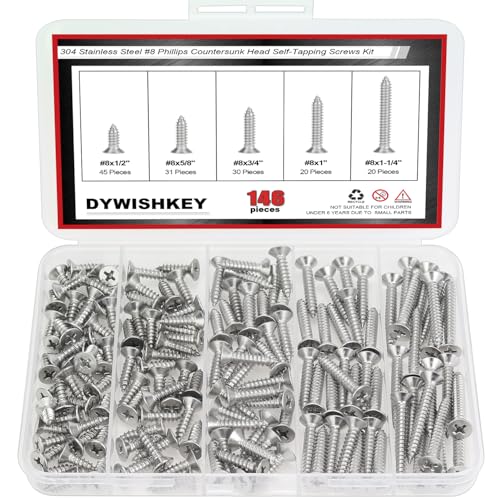 DYWISHKEY 146-Piece Wood Screws Assortment Kit - #8 x 1/2", "5/8", "3/4", "1", "1-1/4" Screws - size: #8