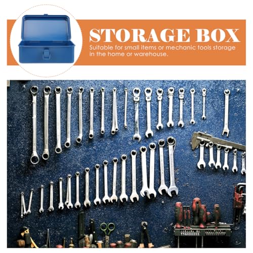 Housoutil Portable Tool Box Repair Tool Storage Container General Tool Box Hardware Case Craft Storage Toolbox for Tools Metal Tool Boxes Hand Carry Blue