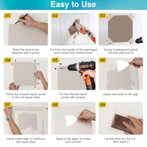 Drywall Repair Kit with 12"x12" Dry Wall Repair Panel, 33-in-One Drywall Patch Kit Wall Patch Repair Kit with Spackle, Mesh Tape, Putty Knives & Sanding Block for Wall Surface Ceiling Large Hole Fill - style: 1 Bottle Wall Repair Agent