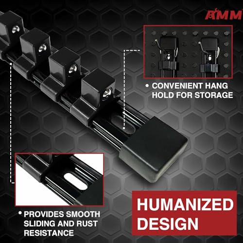AMM 9-Piece Socket Organizer, 1/2 inch, 3/8 inch and 1/4 inch Drive ABS Tools-Black Socket Holder,Heavy Duty Socket Racks, Premium Quality Socket Clip Rail Holder,The best tool trays in the garage - color: BLACK, size: 9PC