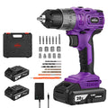 Purple Brushless Cordless Drill Set, 20V Compact Power Driver Kit with Electric Motor, 20+3 Torque Setting, 48 N.m, 2 Variable Speed, 23pcs Driver Bits, and Tool Box for Women Men Home DIY