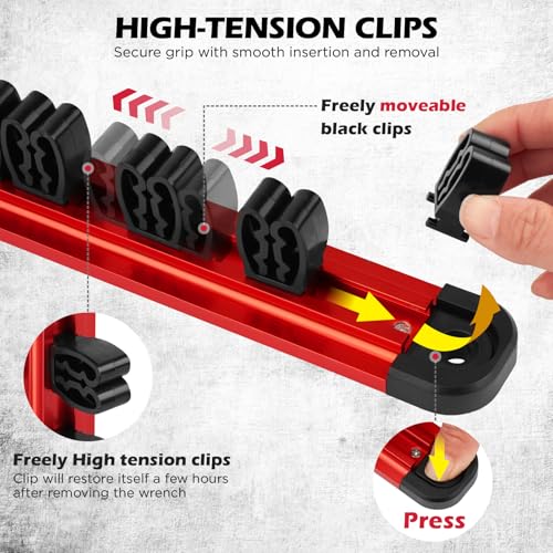 SEDY Magnetic Screwdriver Organizer and Wrench Organizer, 14-Slot Screwdriver and Wrench Holder, Magnetic Aluminum Rail Tool Organizer for Tool Box Drawer Wall-Mount Storage, Red (Tools not Included) - style: 1-Pack Red (14-Slot)