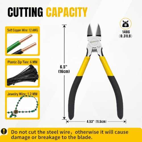 BOOSDEN Wire Cutter 6.5 inch Cutting Pliers Diagonal Cutter Metal Snipper - size: 6.5"- 1 Pack
