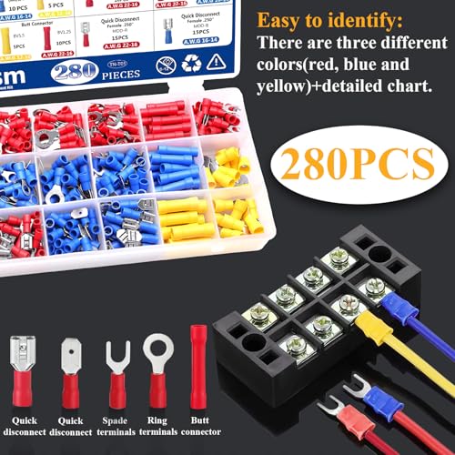 Tnisesm 280PCS Wire Connectors - Insulated Electrical Wire Terminals - color: 280PCS, size: Crimp style