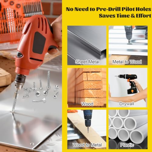 475Pcs #8#10 Self Tapping Screws for Metal, 410 Stainless Steel Self Drilling Screws Assortment, Truss Head & Hex Head & Pan Head Sheet Metal Screws, Length 1/2" to 2" - size: 475pcs #8#10 Silver