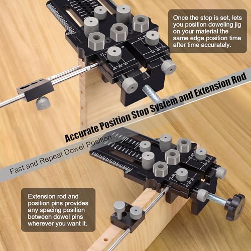Dowel Jig Kit with Quick Positive Stop and Clamp, Adjustable Doweling Jig - color: Black
