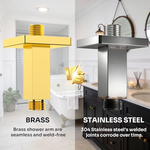 Enga Brass Square Shower Arm with Flange, 3 Inches Ceiling Mount Replacement Rain Shower Head Straight Arm, Bright Gold - color: Polished Gold, style: 3 Inch