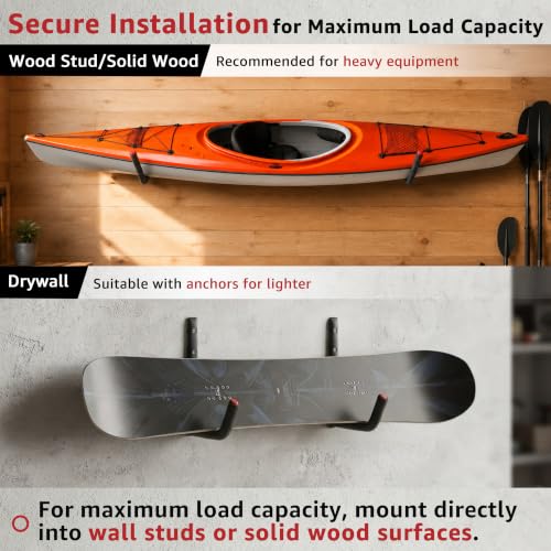 18-Piece Heavy Duty Garage Storage Hooks - 6x15” Jumbo Garage Hooks with EVA Padding (120 LB Capacity) + 6x3.5” Utility Hooks & 6 Storage Straps, Wall Rack for Kayak, Bike, Surfboard, Ski, Ladder