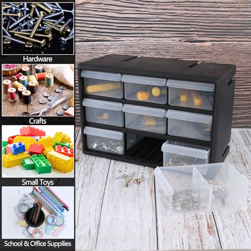 MMorcte Parts Storage Cabinet, Small Parts Organizer with 9 Drawers, Black
