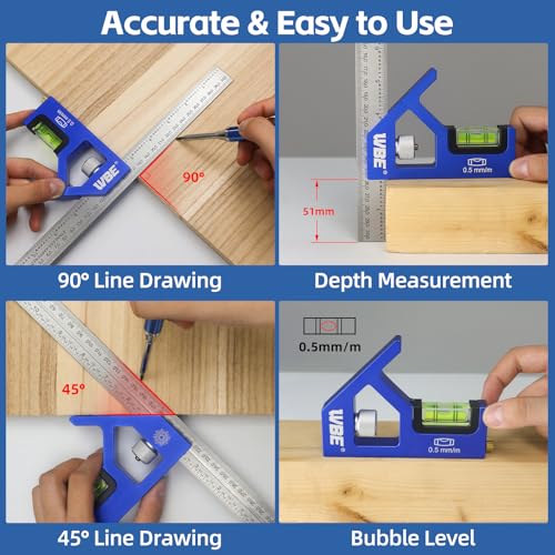 7inch Rafter Square and 12inch Combination Square Set -CNC-Machined Aluminum Alloy,Heavy Duty Carpenter Square for Woodworking and Home DIY - size: square set