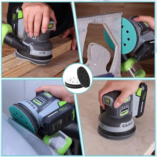 WORKPRO 5 Inch Orbital Sander Pads 4 Foam 8 Discs 80-320 Grit | 12-piece kit: 4 foam pads + 8 discs, 8-hole hook-loop. Grits 80/120/240/320. For sanding, contours, finishing. - style: 4 Pads + 8 Sandpapers