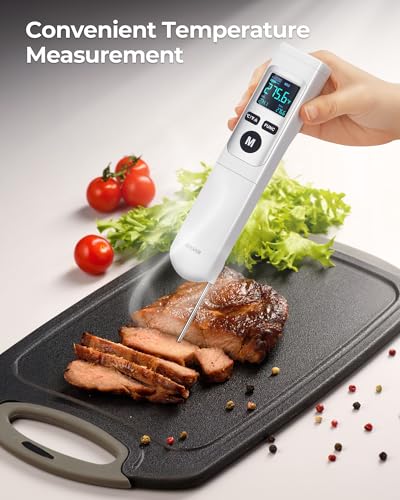 ERICKHILL Infrared Thermometer Gun, Heat Temp Temperature Gun with Meat Probe 2-in-1, Digital IR Laser Thermometer Gun for Cooking, Pizza Oven, Meat, Griddle, Grill, HVAC
