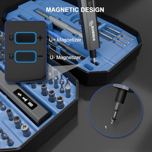 STREBITO Mini Electric Screwdriver Set 155 in 1, Small Electric Screwdriver | Upgraded 5 Torque & Indicator, 140 S2 Magnetic Bits, 500mAh Battery, Electronics Tool Kit for RC, Computer, PC, Laptop, Phone - color: Upgraded-blue