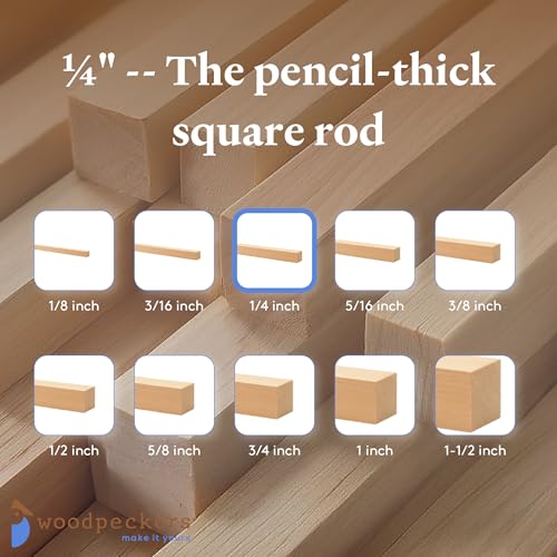 DIY Wooden Square Dowel Rod 1/4-inch x 24 Pack of 10 Hobby Wood Sticks for Crafts, Wood Trim & Architecture Model Making, by Woodpeckers - color: Pack of 10, size: 24 inch, 1/4 inch thick