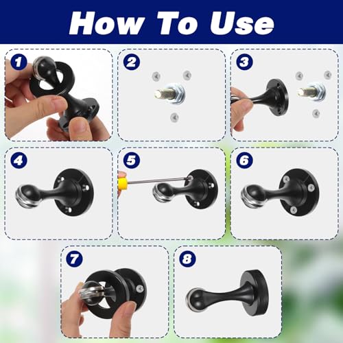 8 Pack Magnetic Door Stop, Black Zinc Alloy Door Stopper, Heavy Duty Wall and Floor Mounted Door Holder with Screws for Home Office, Keep Door Open