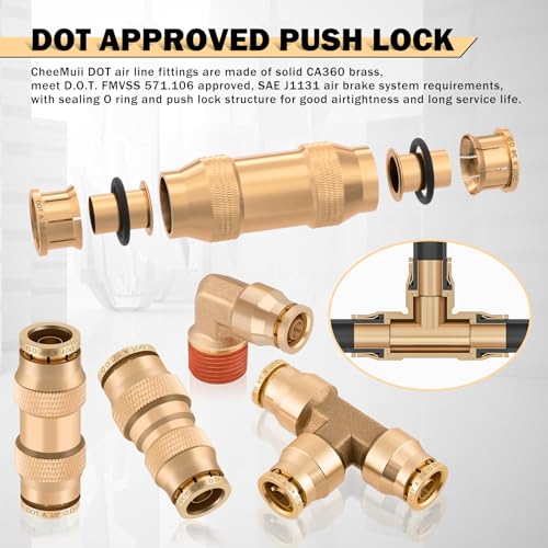 CheeMuii 100PCS Brass DOT Air Line Fittings with 3 Roll 50FT DOT Air Lines - size: 50FT-3ROLL-100PCS