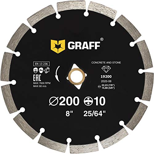 8 Inch Diamond Blade for Angle Grinder — Diamond Cutting Wheel for Cutting Stone, Marble, Granite, Brick, Masonry, Paving Flag, Concrete — Diamond Saw Blades Segment Height 0.394” (10 mm) — GRAFF - size: Ø 8 Inch Segment, style: Diamond Segment Blades