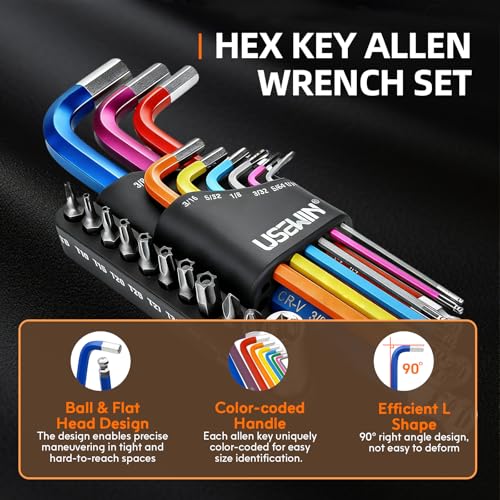 Hex Key Set 20 PCS Allen Wrenches Sets SAE Allen Key Set with Ball End Allen Key Set with Bits with Adapter Allen Wrench Set for Home DIY Bicycle Repairs