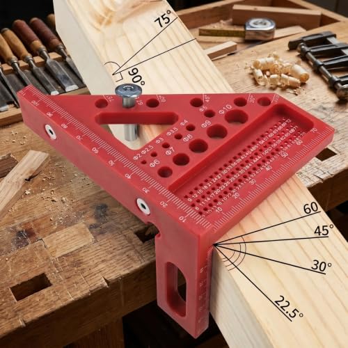 3D Multi-Angle Carpenter Square, 45/90 Plastic Layout Ruler, Red - color: Red