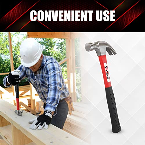YIYITOOLS Claw Hammer With fiberglass Handle – 16-oz, Red and Black (YY-1-003) - size: 16oz - Fiberglass Handle