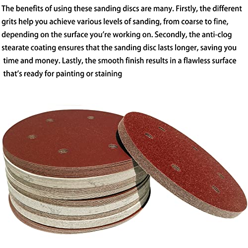 100 PCS 9-Inch 6-Hole Drywall Sanding Discs Set - 60 80 120 150 240 Grits Sandpaper , 9" Aluminum Oxide Hook-and-Loop Drywall Sander Paper for Power Drywall Sander