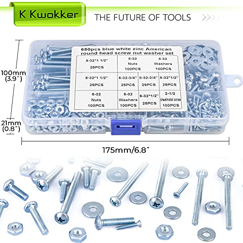 651Pcs #8-32#6-32#2-1/2 Machine Screw Phillips Pan Head Set Screws Assorted Nuts and Bolts and Washers, Cabinet Door and Drawer Screws - size: G. #8-32#6-32#2-1/2