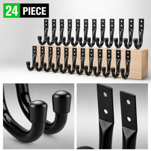 24-piece Heavy Duty Garage Storage Hooks, Bike Hooks for Garage Wall, Utility Garage Hooks, Wall Mount J Hook for Hanging, Large Metal Storage Organizer Tool, Extension Cord Hanger - color: Black