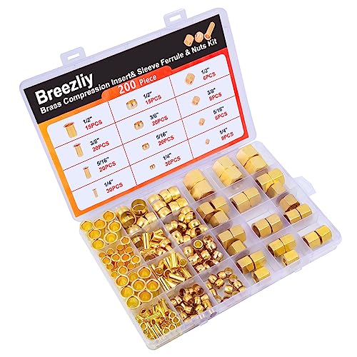 1/4", 3/8", 5/16", 1/2" OD Brass Compression Insert,Sleeve Ferrule,Nut 200PCS - size: 200 pcs, 1/4", 5/16", 3/8", 1/2"