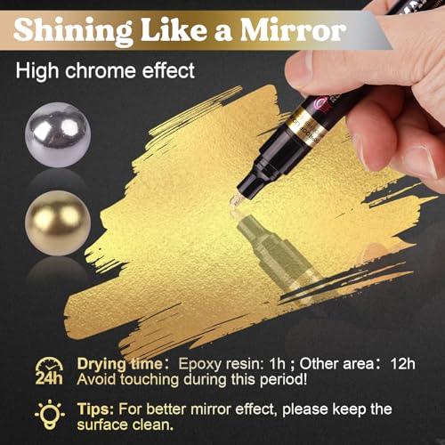 LET'S RESIN 6Pcs Mirror Chrome Markers,3 Sizes Shiny Chrome Paint Pen - size: 1 Count (Pack of 6)