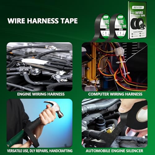 2 Rolls High Temp Wire Harness Tape (100FT Total) – OEM-Grade Automotive Cloth Fabric Tape for Engine Wiring Loom, Cable Protection & Noise Dampening - style: 2-pack