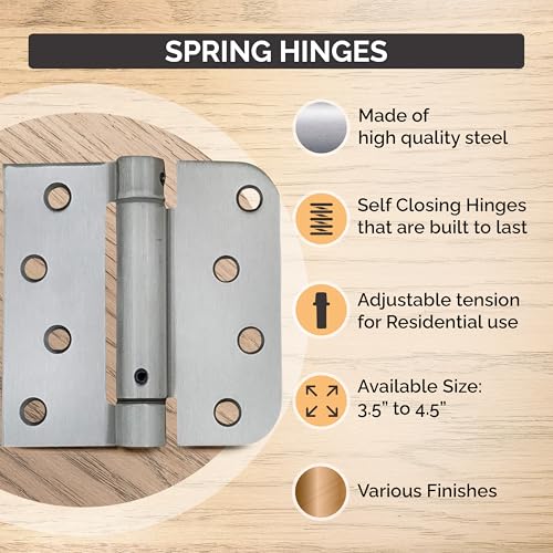 Hinge Outlet Spring Hinges, 4 Inch with 5/8 Inch Radius in Bright Brass, Self Closing, Door Closing Hinges, Adjustable, 4 Pack - color: Bright Brass, size: 4" x 4" with 5/8" radius (Pack of 4)