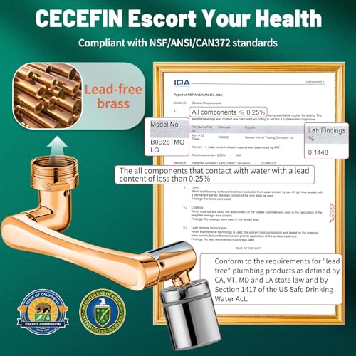 Patented CECEFIN Swivel Faucet Extender Sink Aerator NSF/ANSI 372 Standard - color: A- Swivel Faucet Aerator